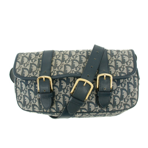 Christian Dior Blue Trotter Canvas Oblique Shoulder Bag #9241