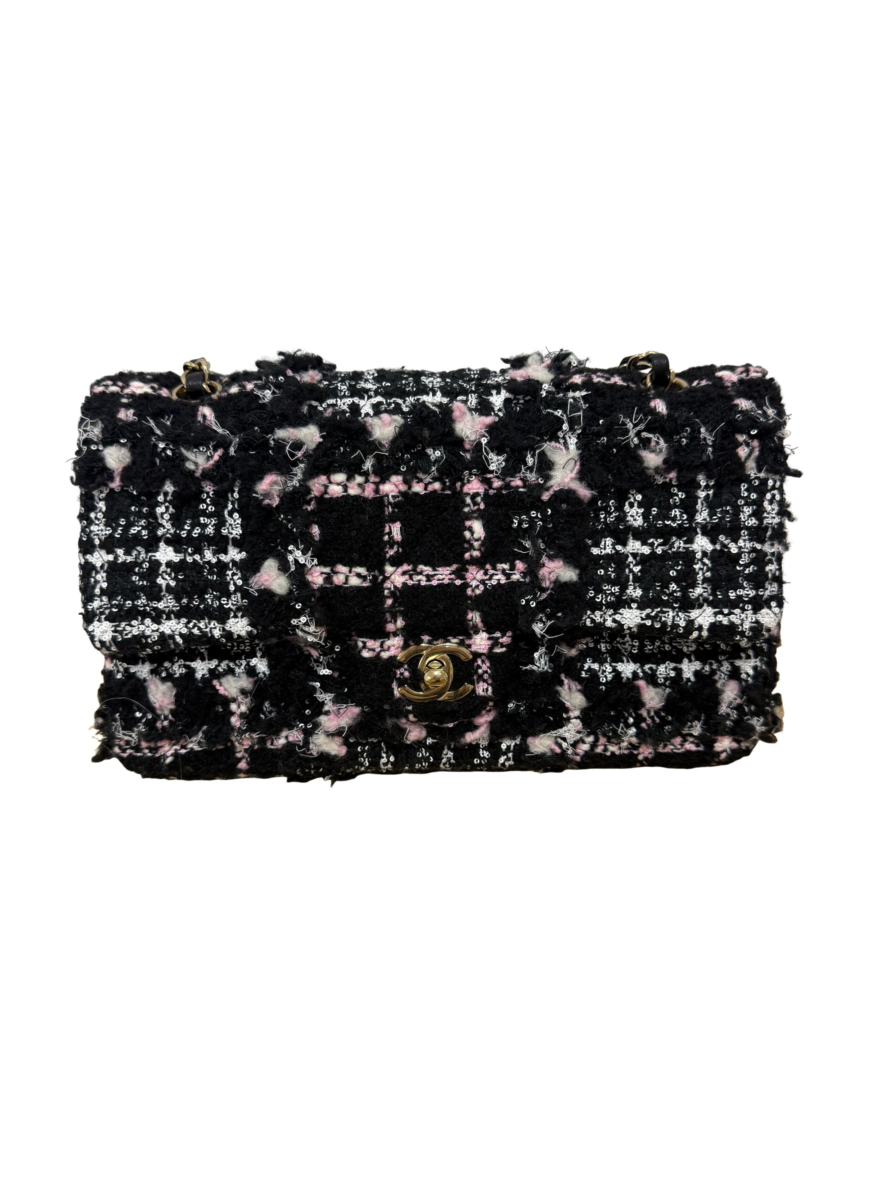 CHANEL - Chanel Cotton Tweed Double Flap Shoulder Bag