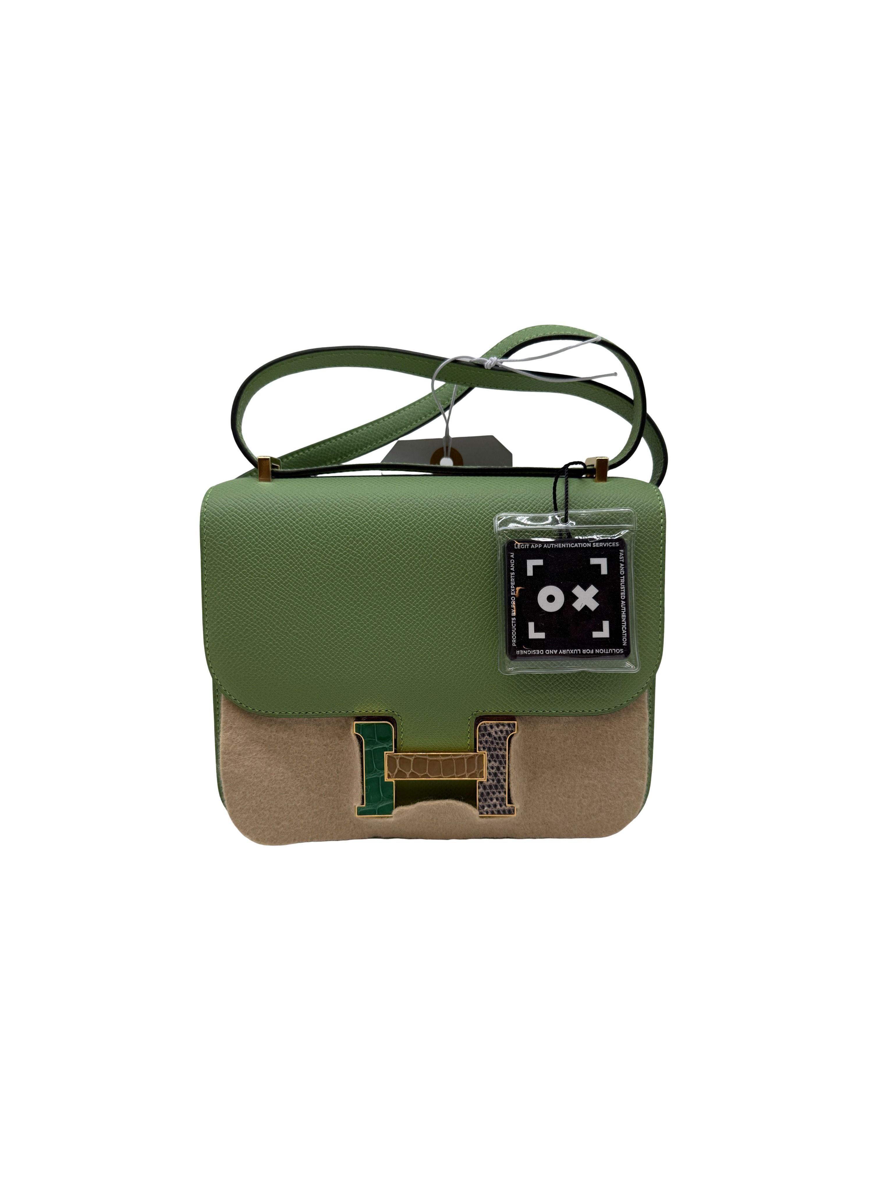 Hermes Limited Edition Vert Criquet Epsom Mini Constance 19 Cactus and Beige Sable Alligator and OmbrÃ© Salvator Lizard Gold Hardware