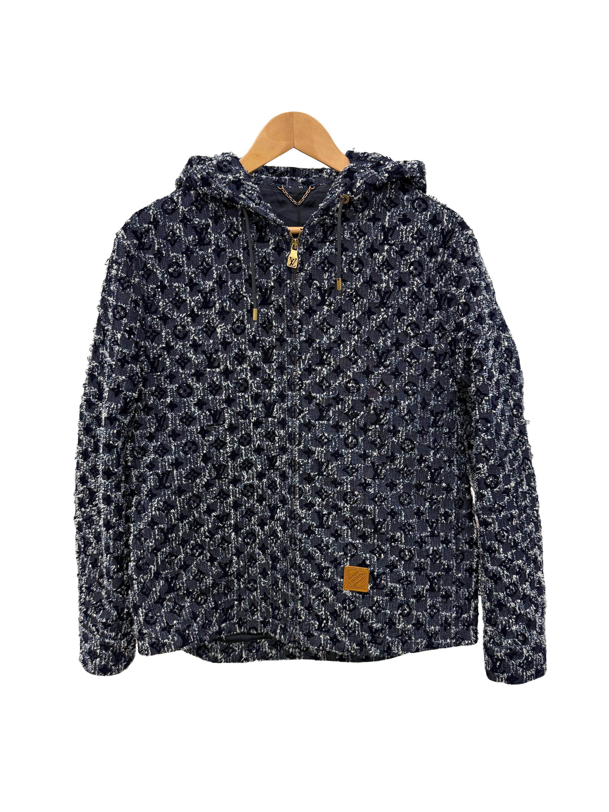 LOUIS VUITTON - Louis Vuitton Flocked Monogram Denim Hoodie Size 44
