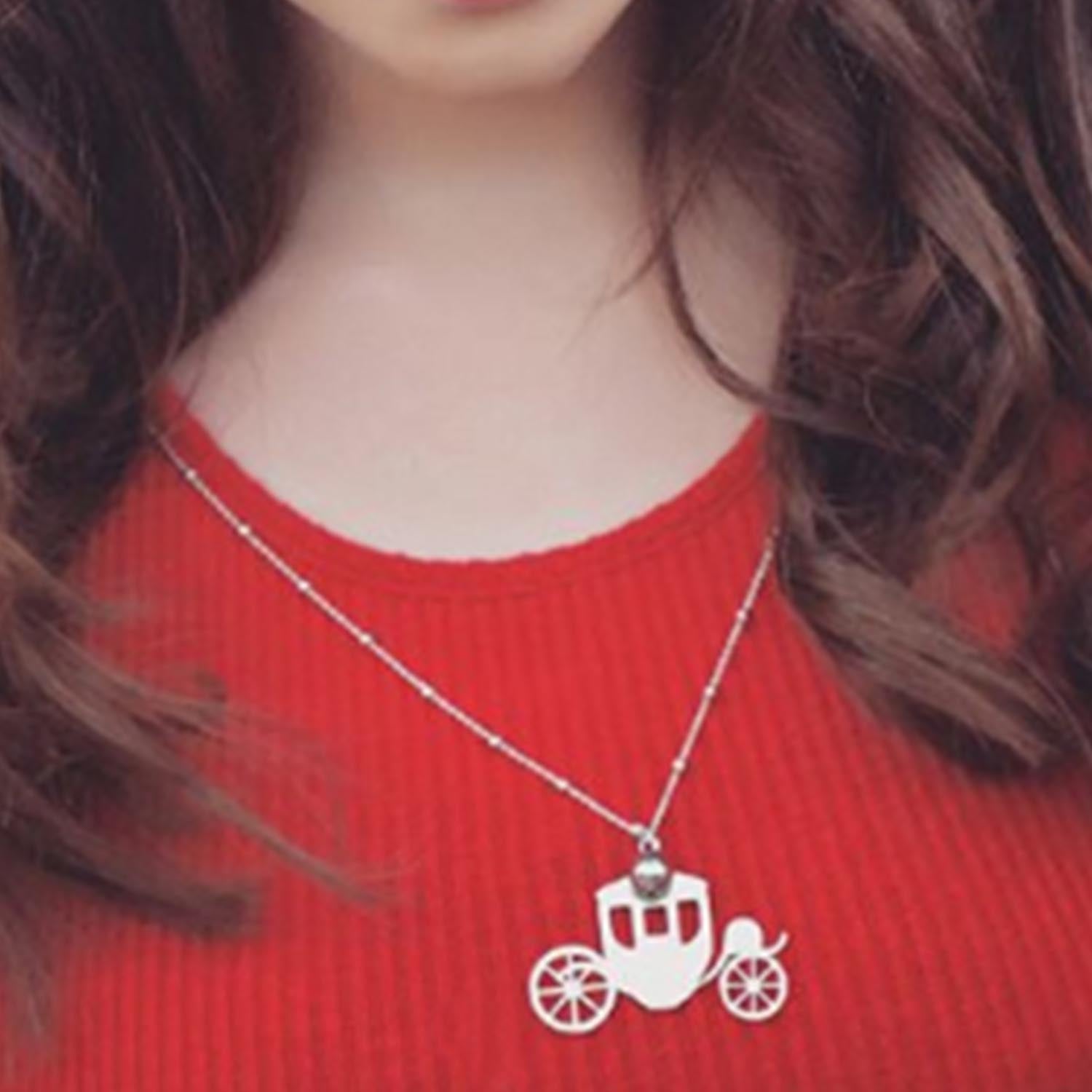 Sterling Silver High Polished Large Fantasy Carriage Coach Rose Gold Pendant Necklace Long Cable Chain 30"