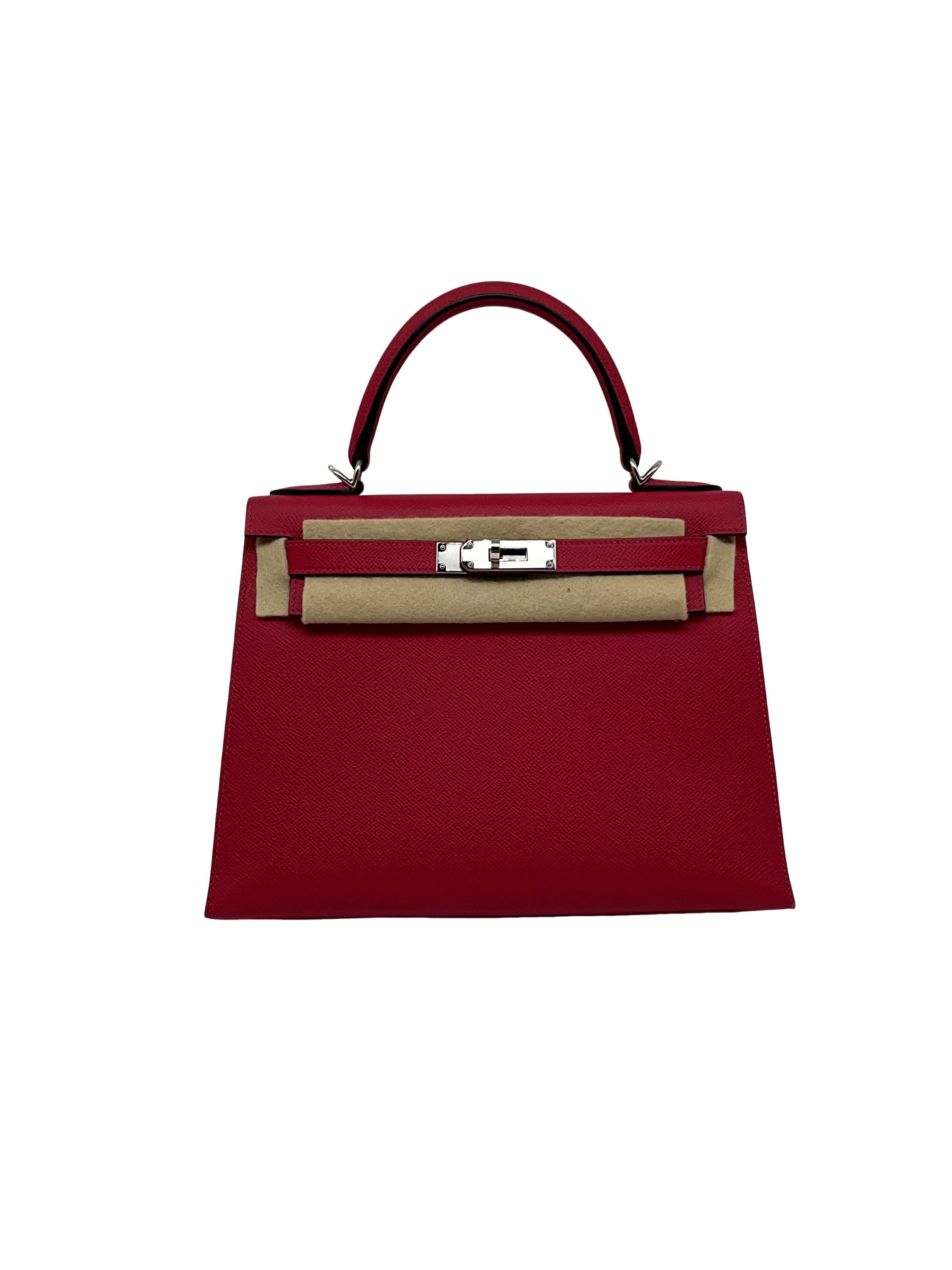 Hermes Kelly 28 Rose Tyrien Epsom Leather Handbag