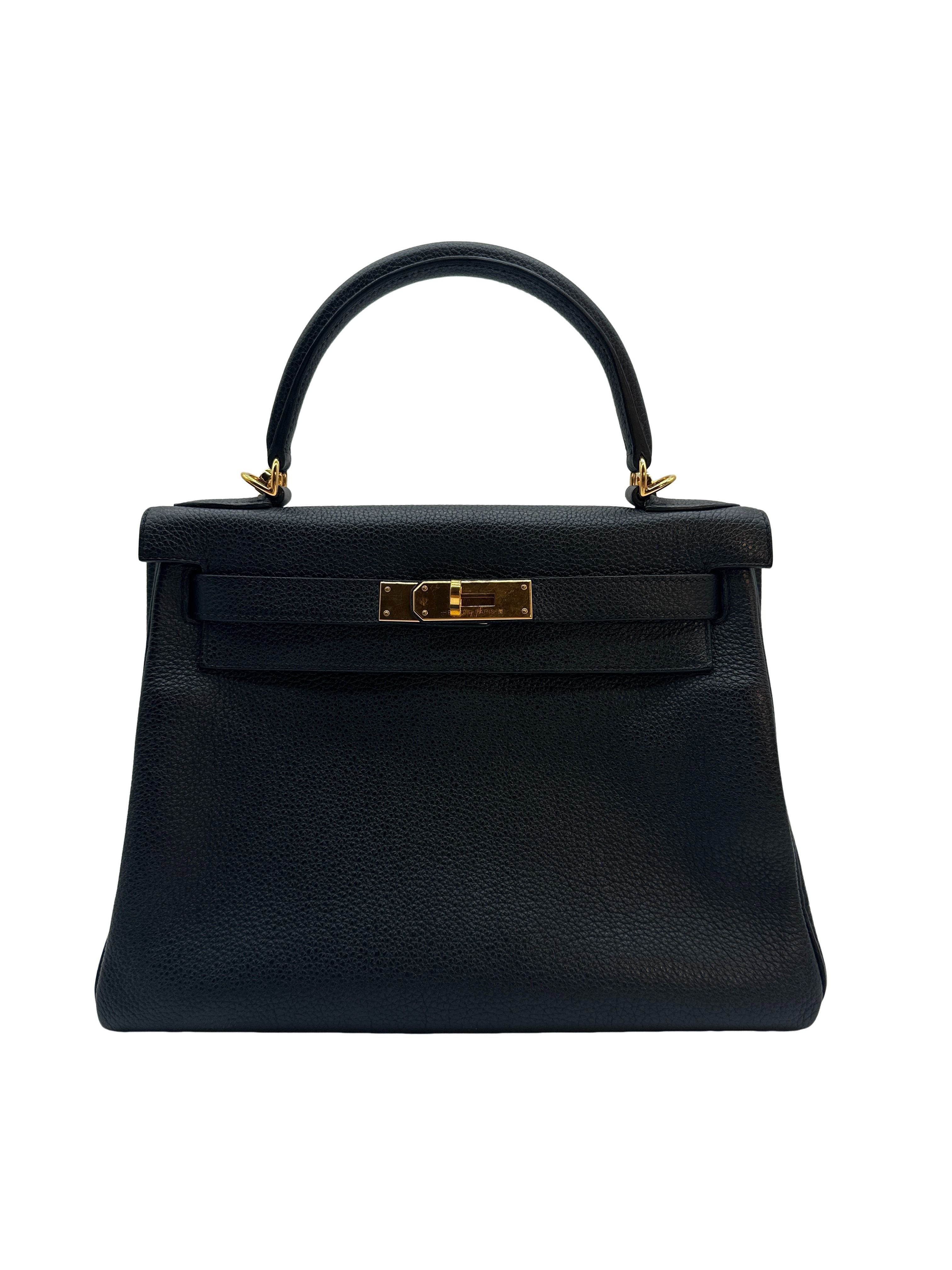 HERMES Kelly Black Leather Togo Top Handle Bag