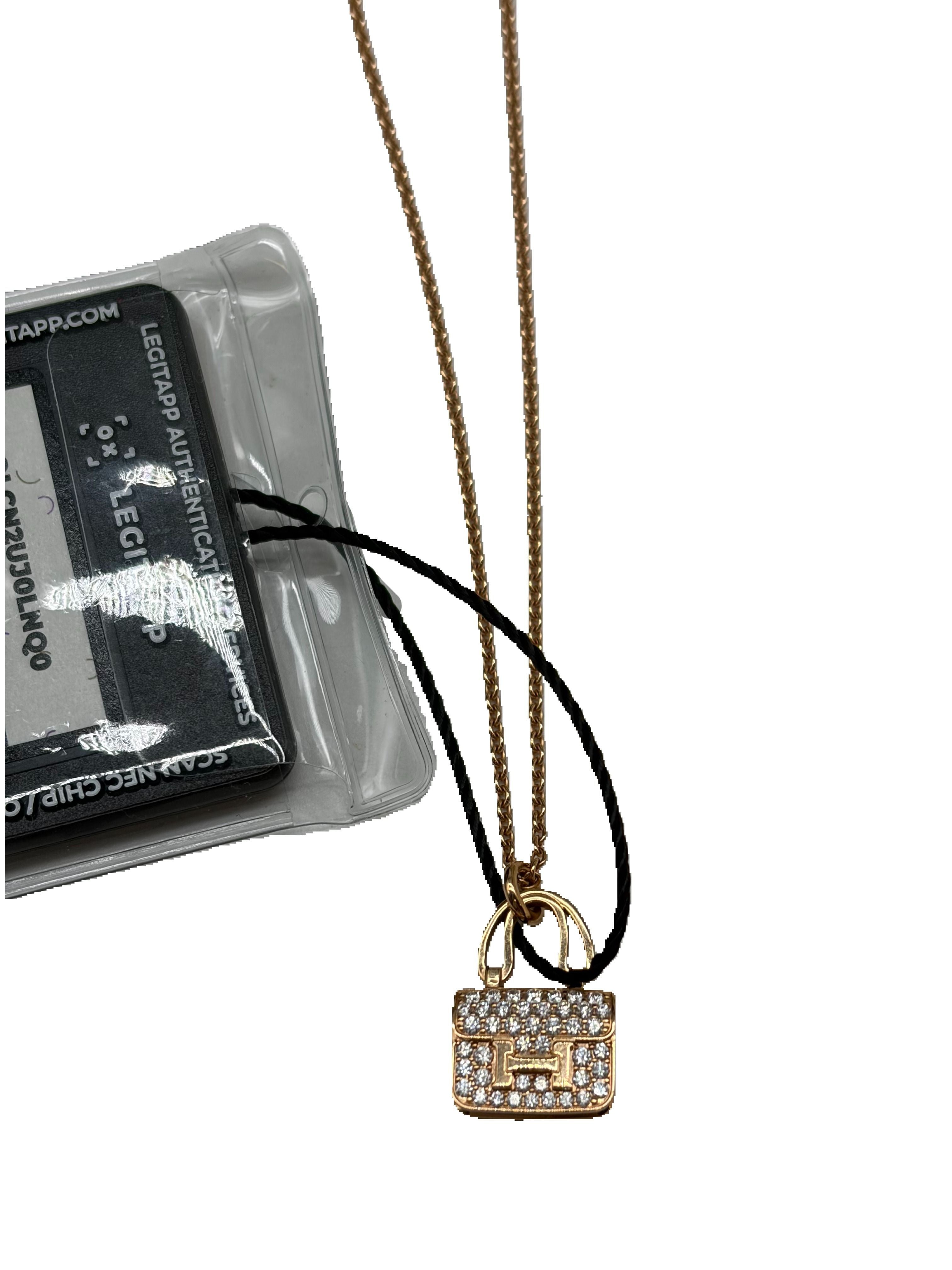Hermes 18K Rose Gold Diamond Constance Amulettes Pendant Necklace