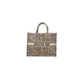CHRISTIAN DIOR - Christian Dior Canvas Mizza Embroidered Large Leopard Book Tote Beige