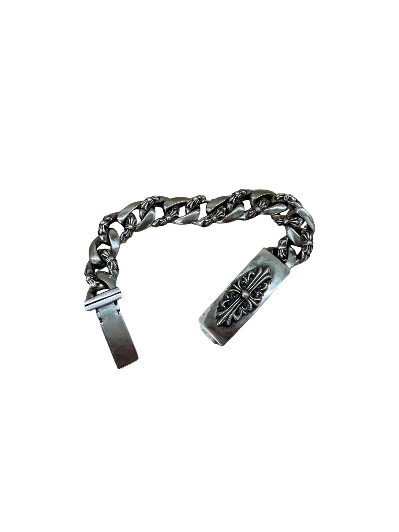 CHROME HEARTS - Chrome Hearts Floral Cross ID Fancy Link Bracelet