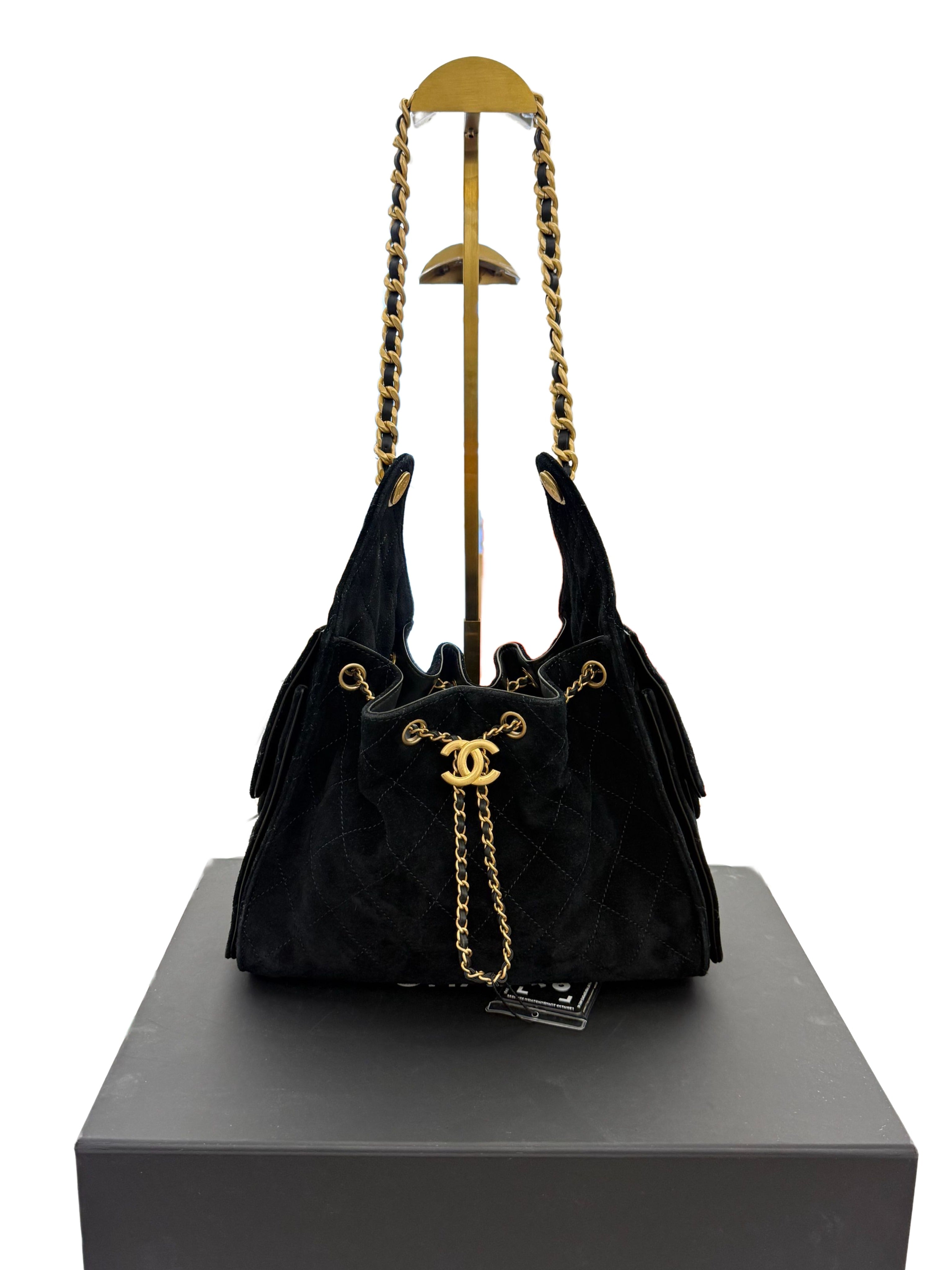 CHANEL - Chanel Suede Quilted Small Chanel 25 Handbag Black