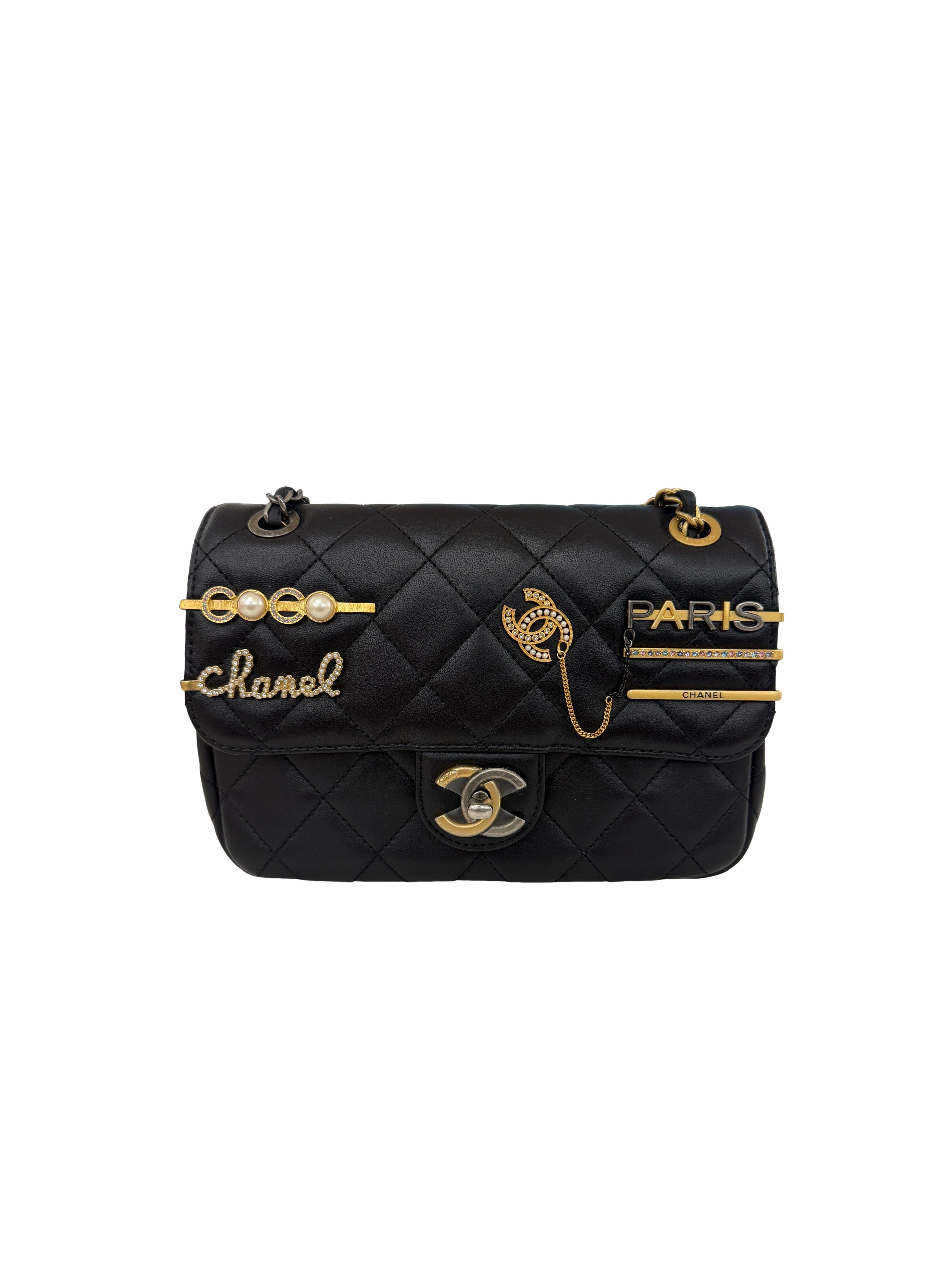 CHANEL - Chanel Lambskin Quilted Coco Clips Single Flap Black
