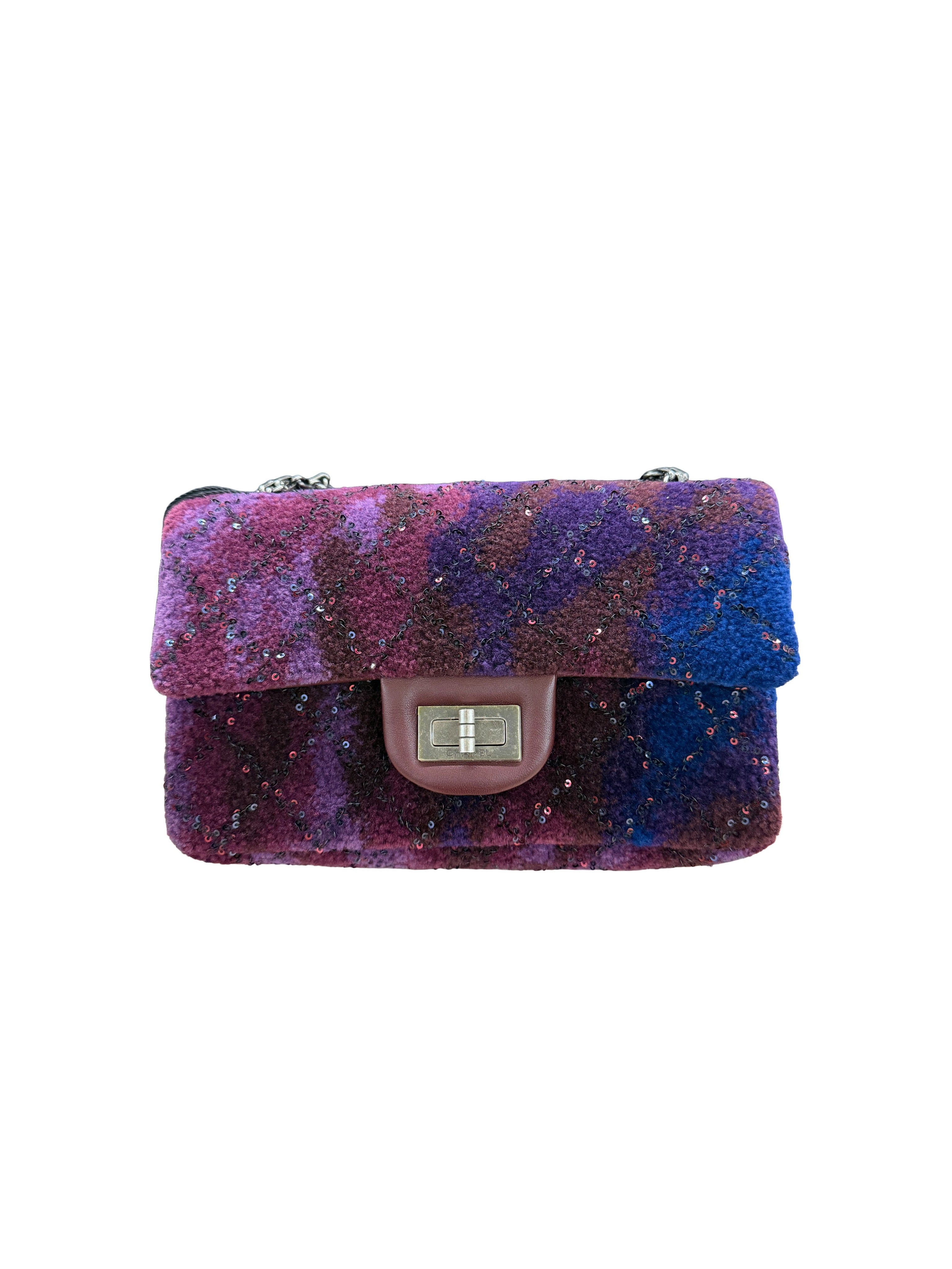CHANEL - Chanel 2.55 Mini Flap Bag RARE Wool & Sequin Silver-Tone Metal