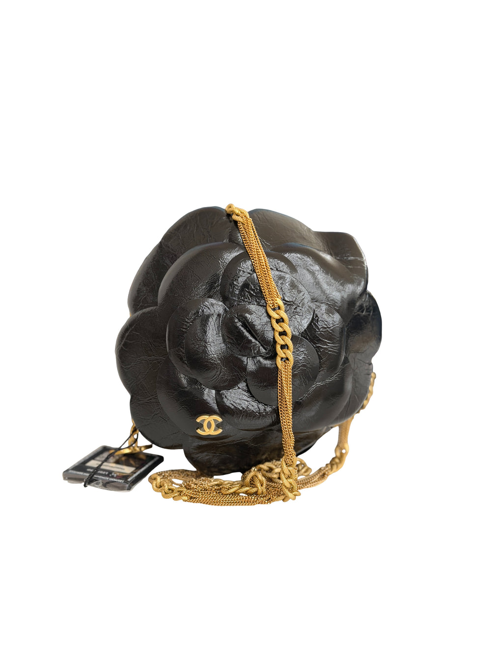Chanel Camellia Clutch With Chain Black Shiny Calfskin