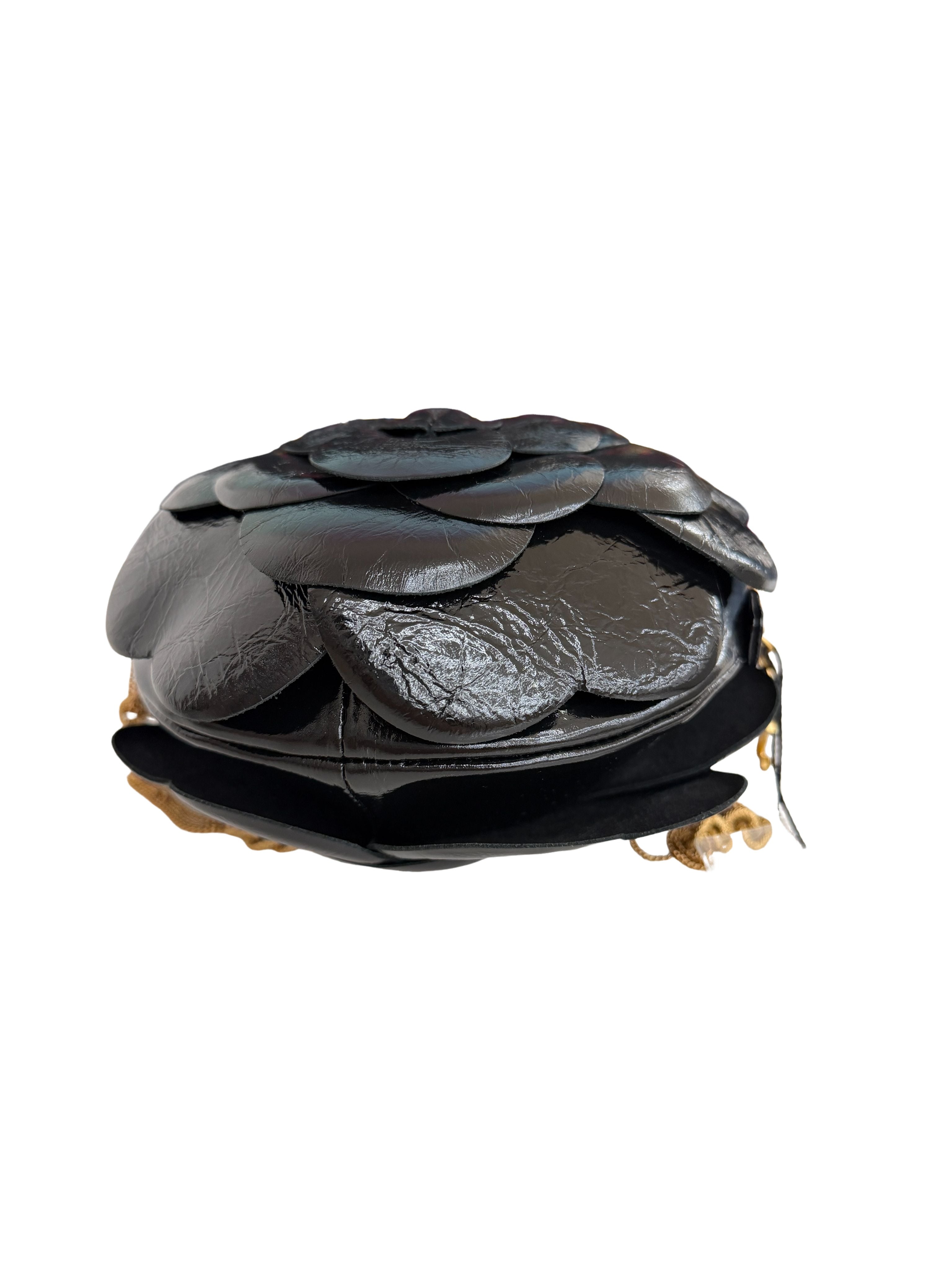 Chanel Camellia Clutch With Chain Black Shiny Calfskin