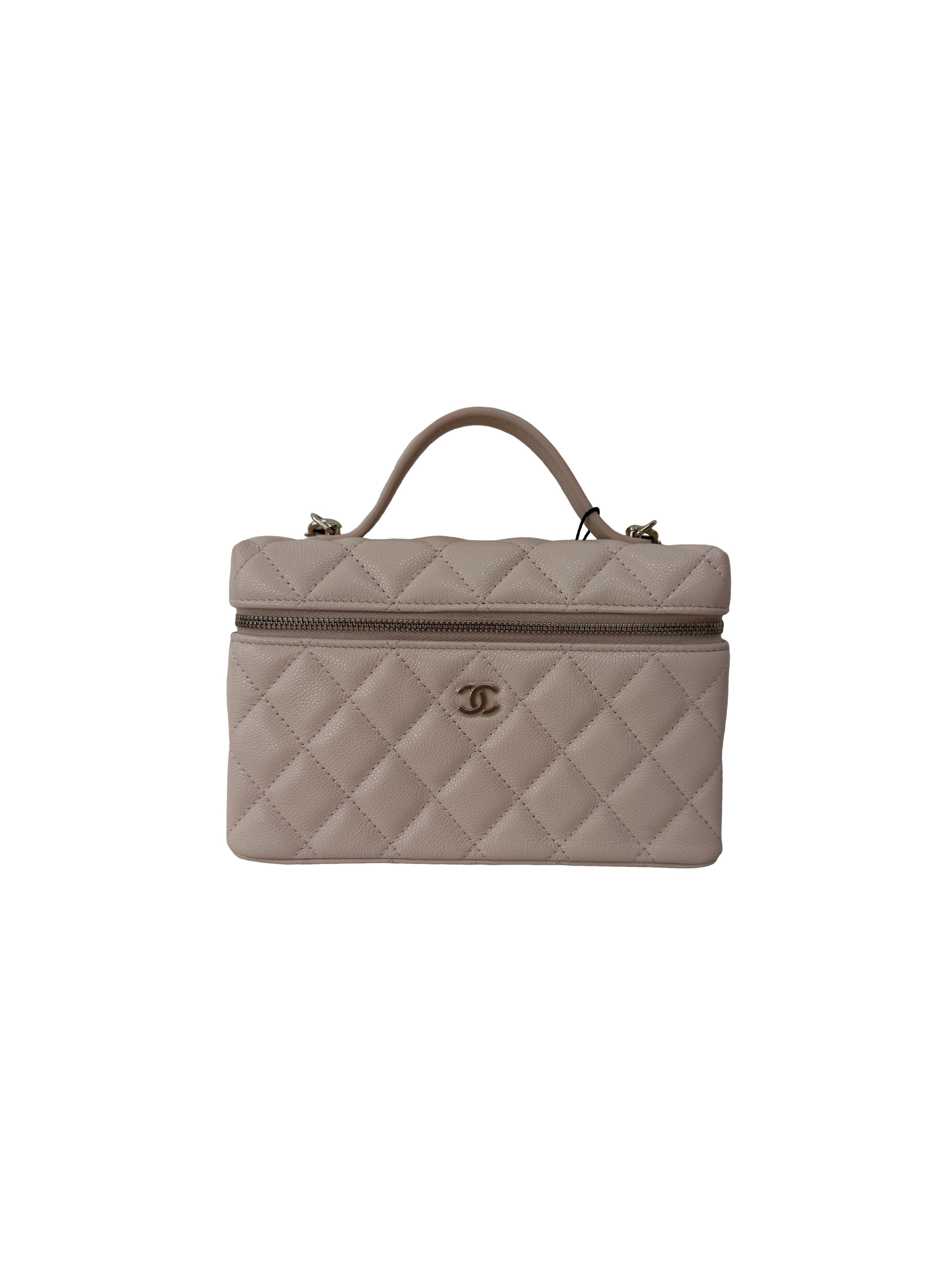 Chanel Caviar Quilted Top Handle Slim Vanity With Chain