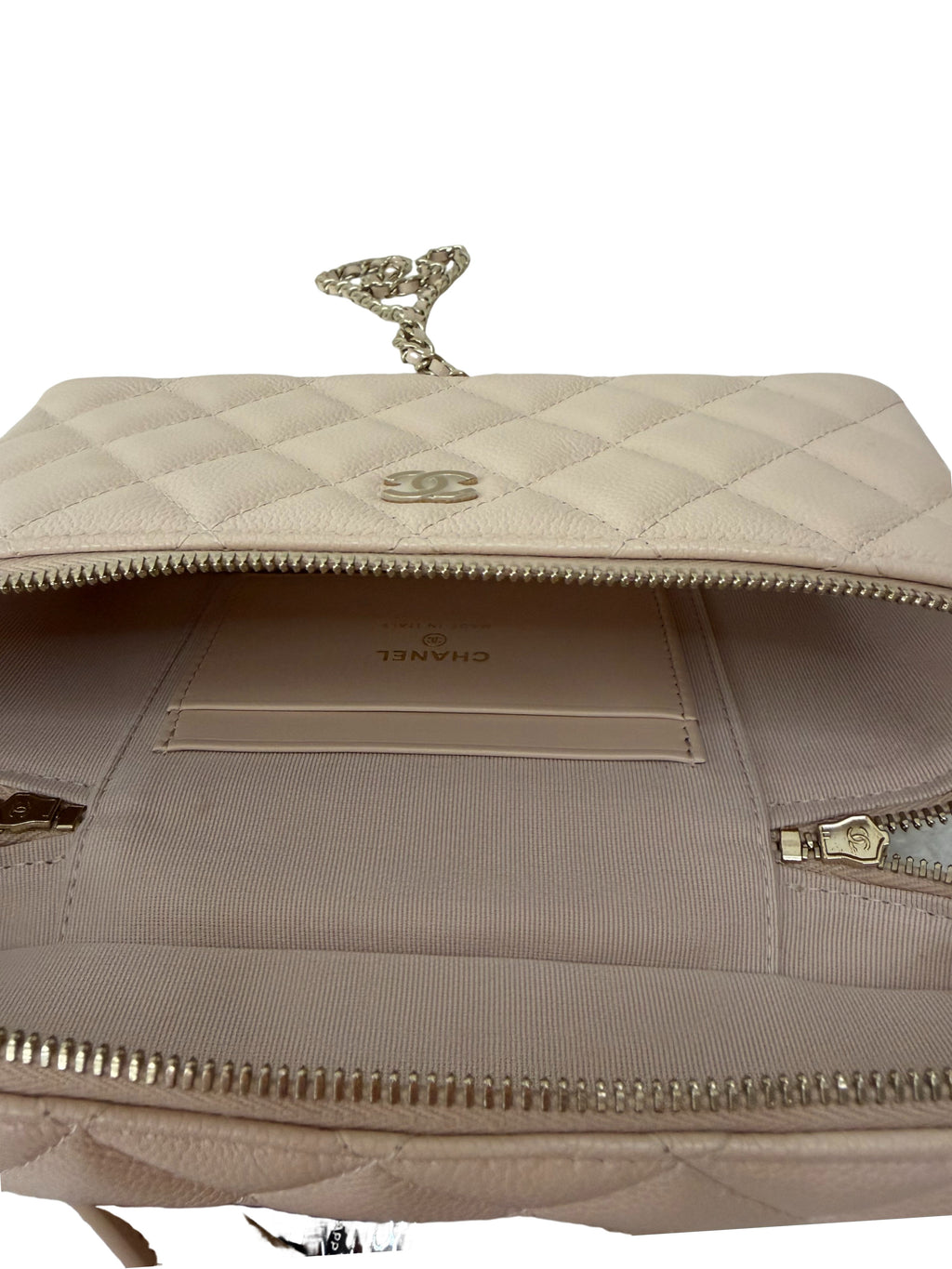 Chanel Caviar Quilted Top Handle Slim Vanity With Chain