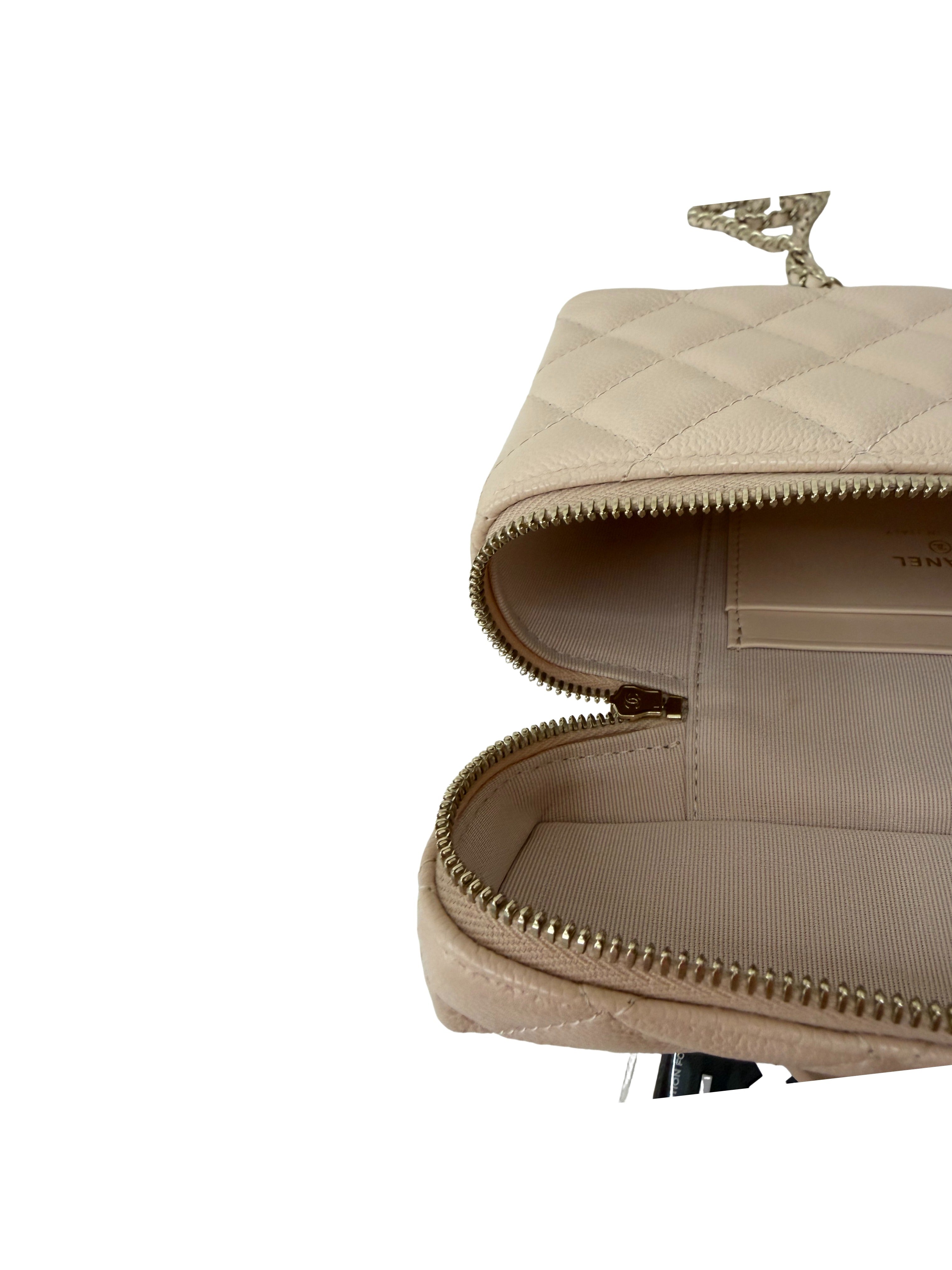 Chanel Caviar Quilted Top Handle Slim Vanity With Chain