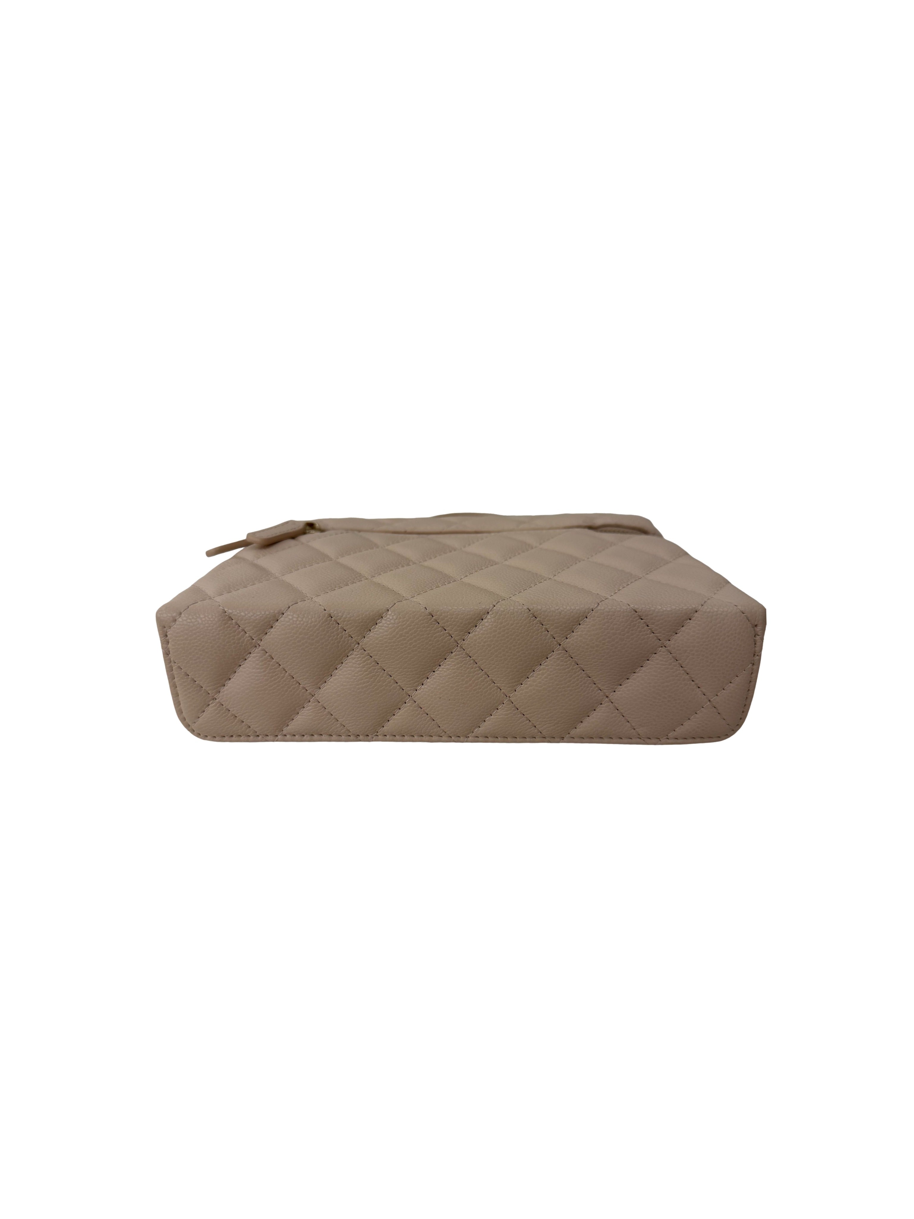 Chanel Caviar Quilted Top Handle Slim Vanity With Chain