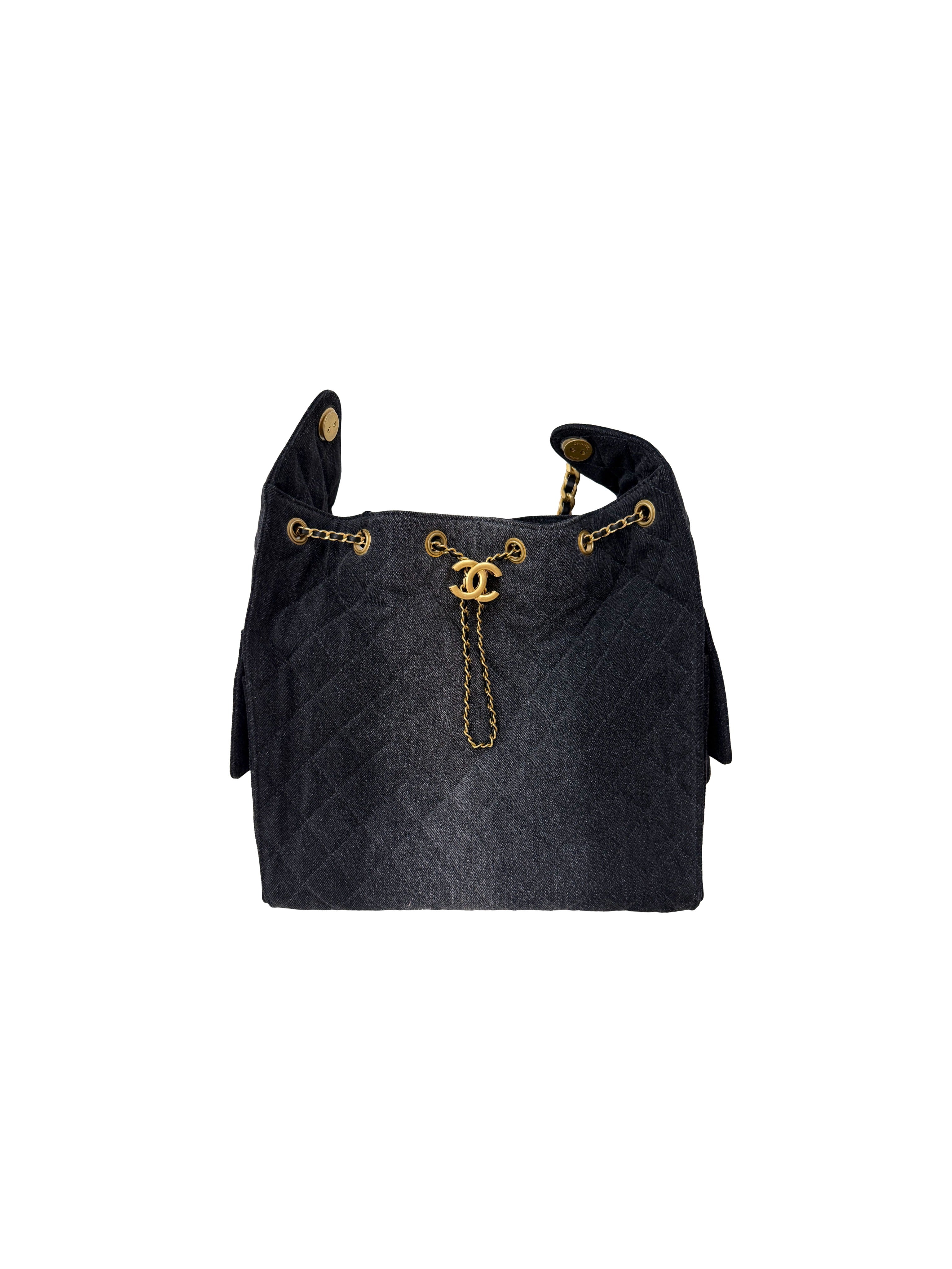 Chanel Washed Denim Quilted Medium Chanel 25 Handbag Black