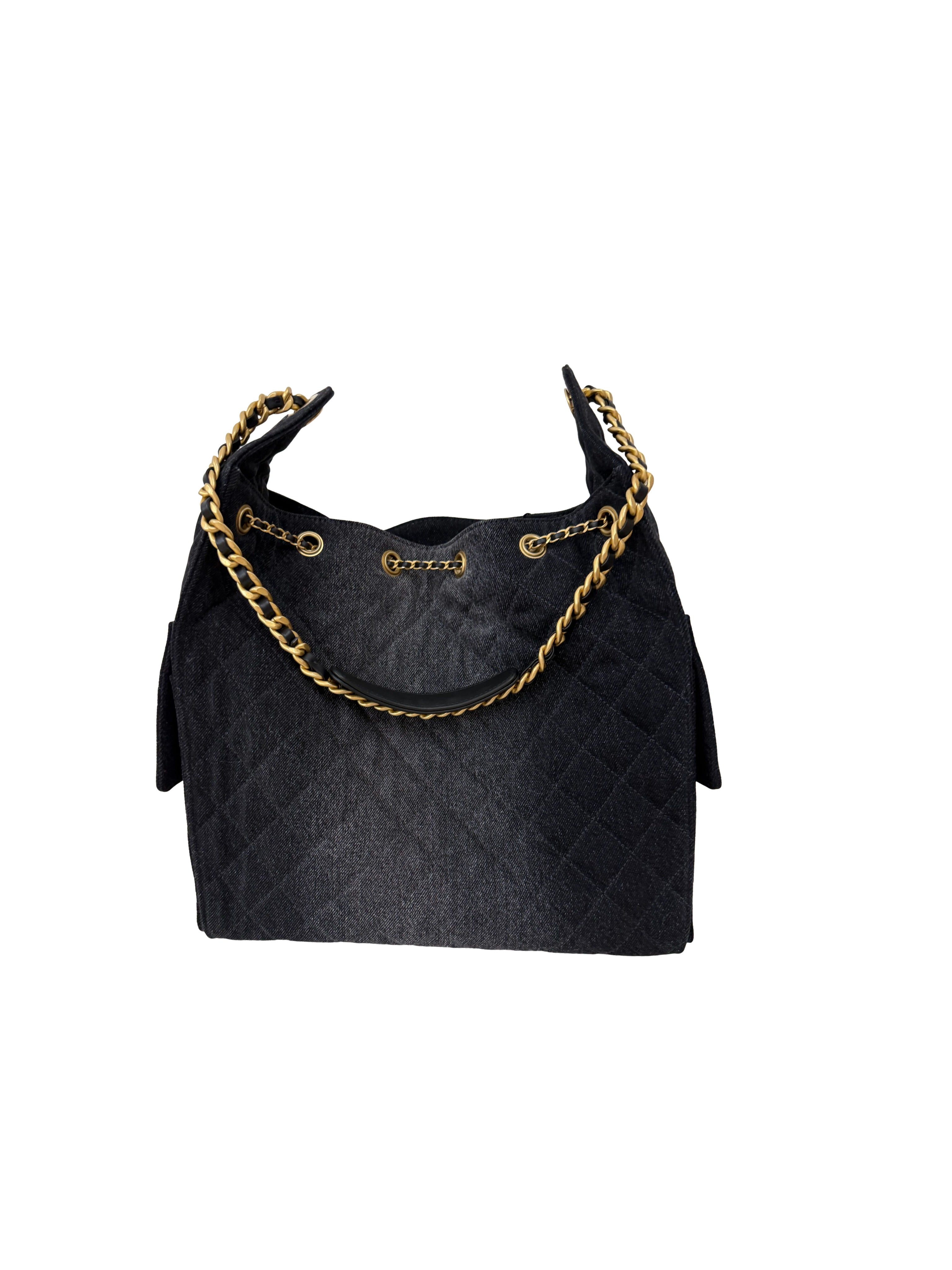 Chanel Washed Denim Quilted Medium Chanel 25 Handbag Black