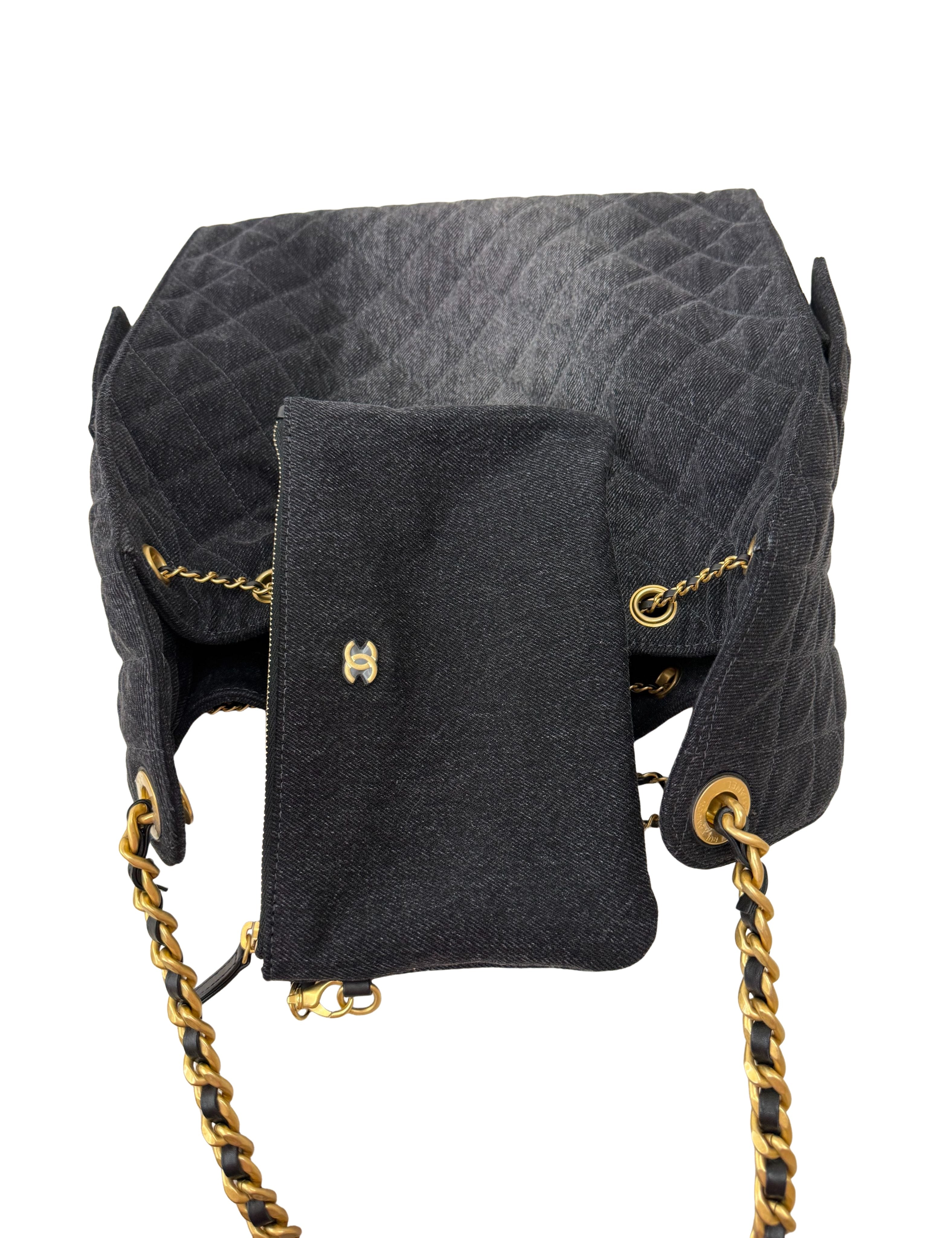 Chanel Washed Denim Quilted Medium Chanel 25 Handbag Black