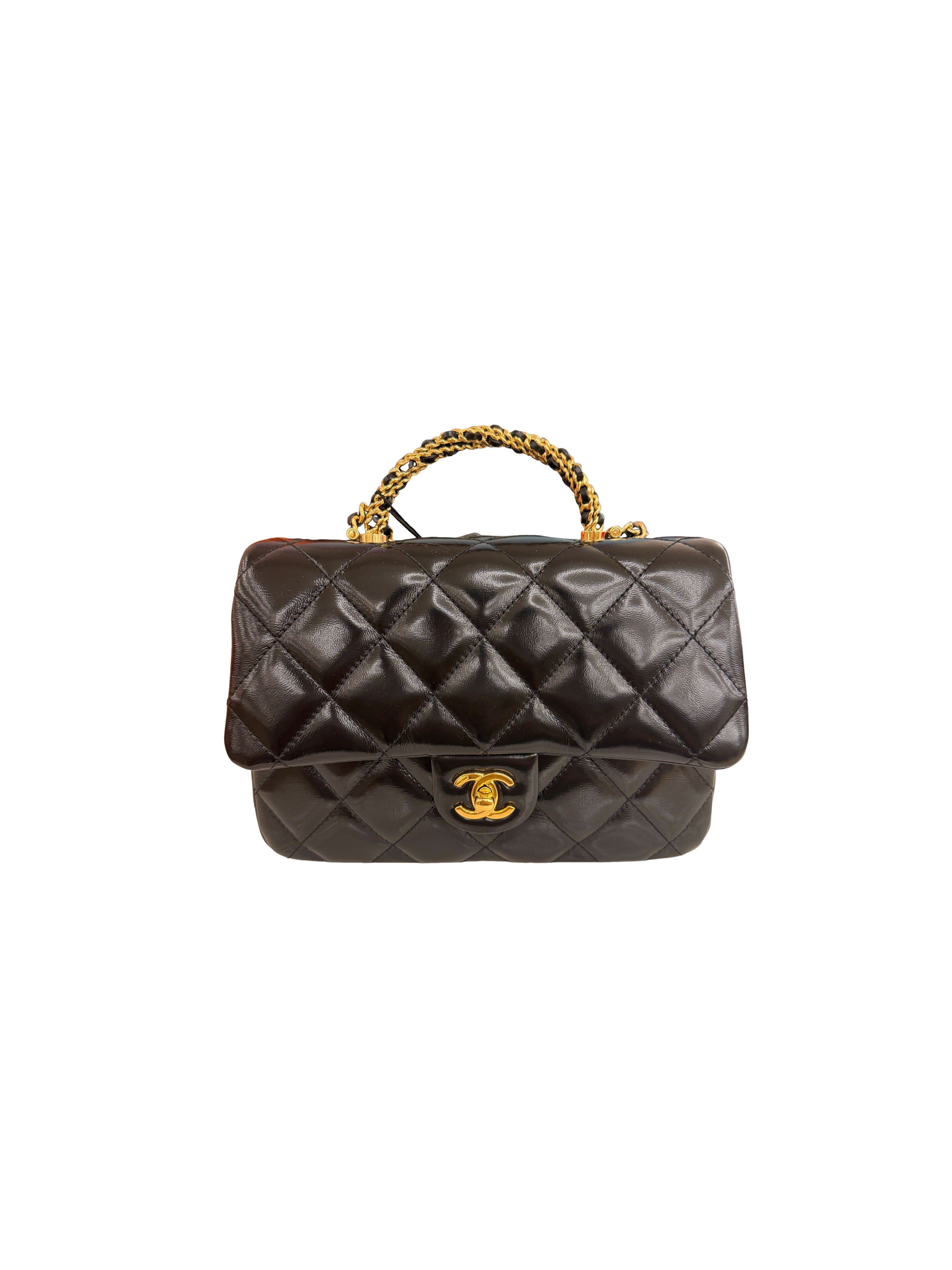 CHANEL - Chanel Shiny Lambskin Quilted Twisted Links Top Handle Flap bag