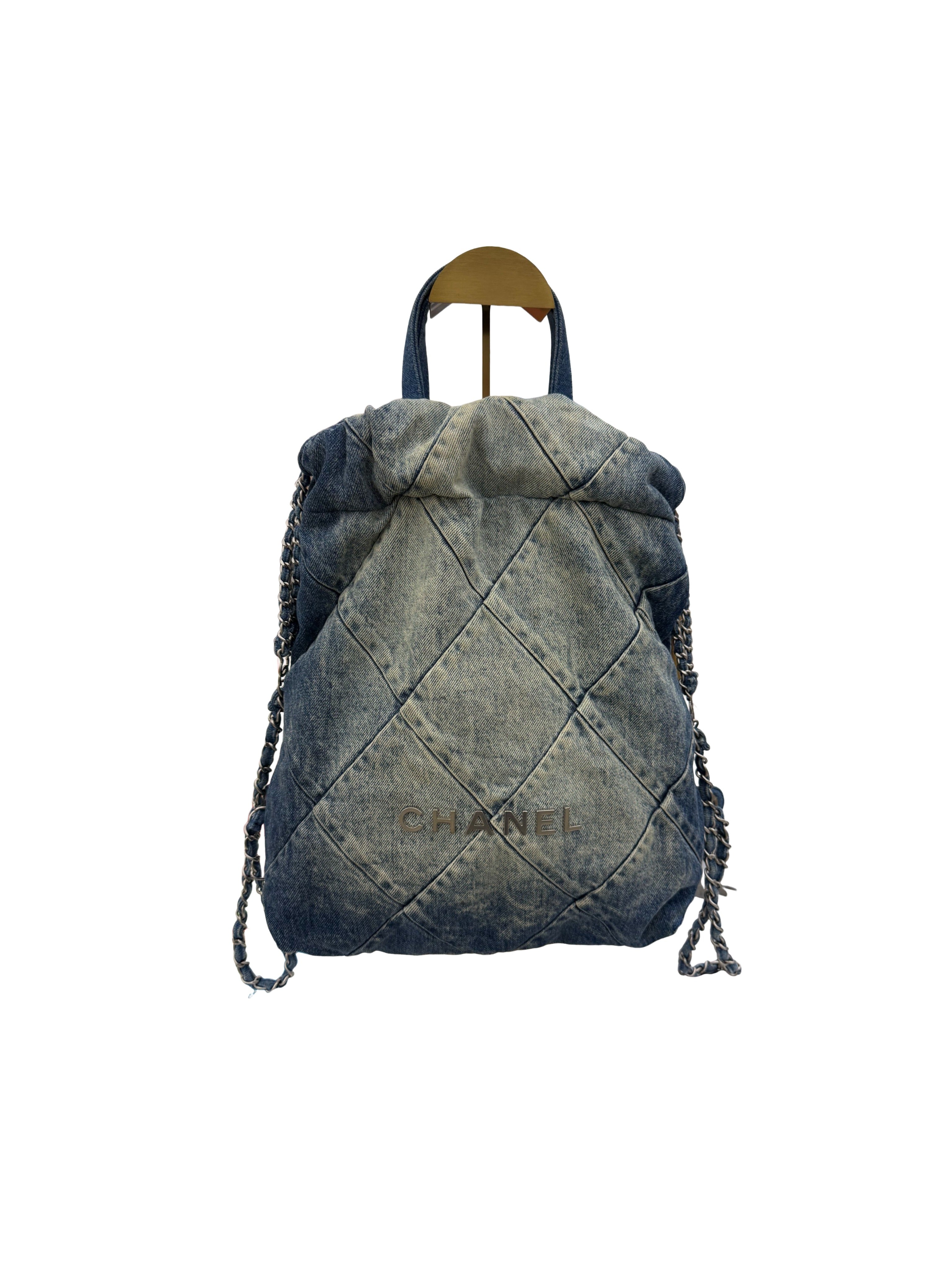 CHANEL - Chanel Denim Quilted Chanel 22 Backpack