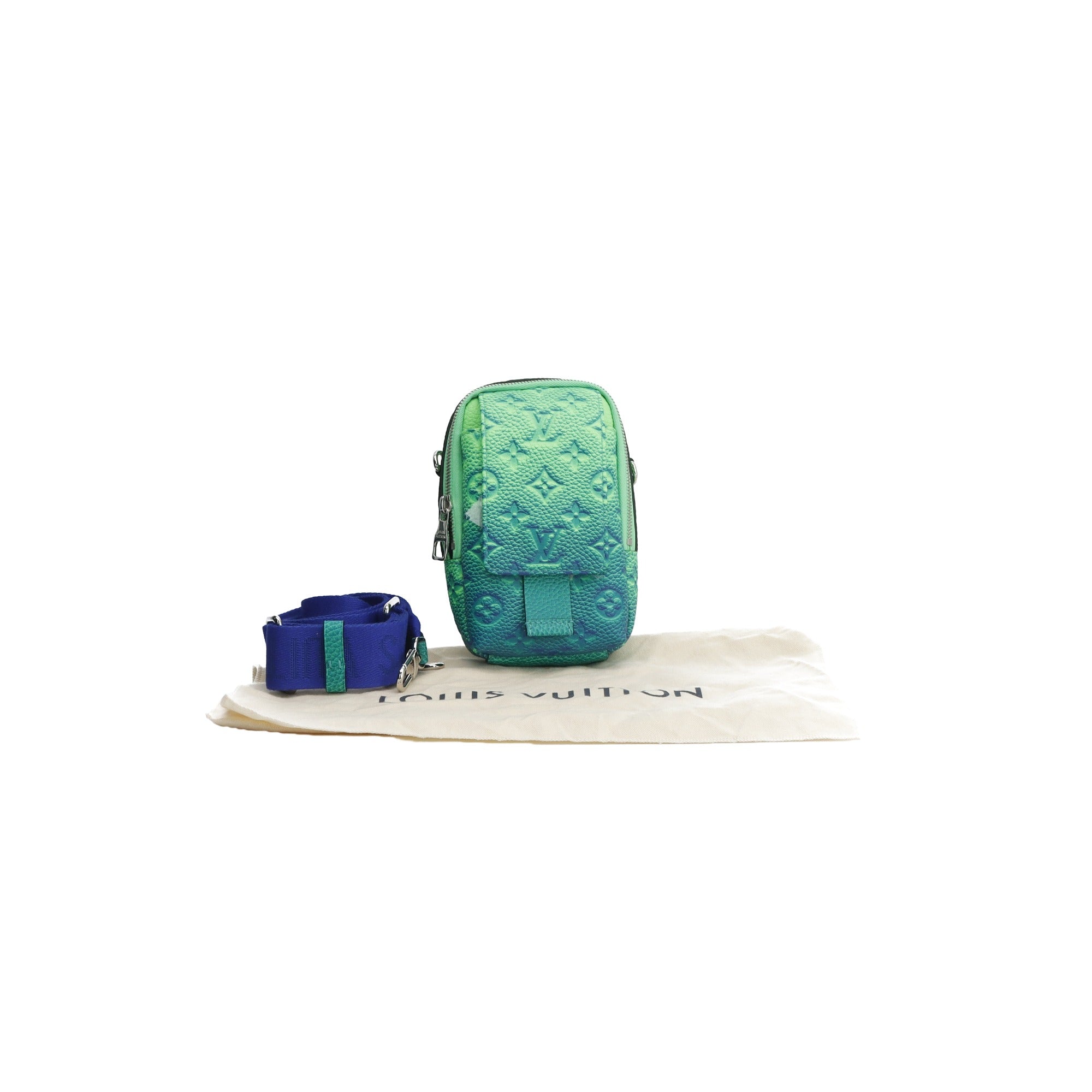 Louis Vuitton Virgil Abloh Blue & Green Monogram Illusion Leather Flat Double Phone Pouch
