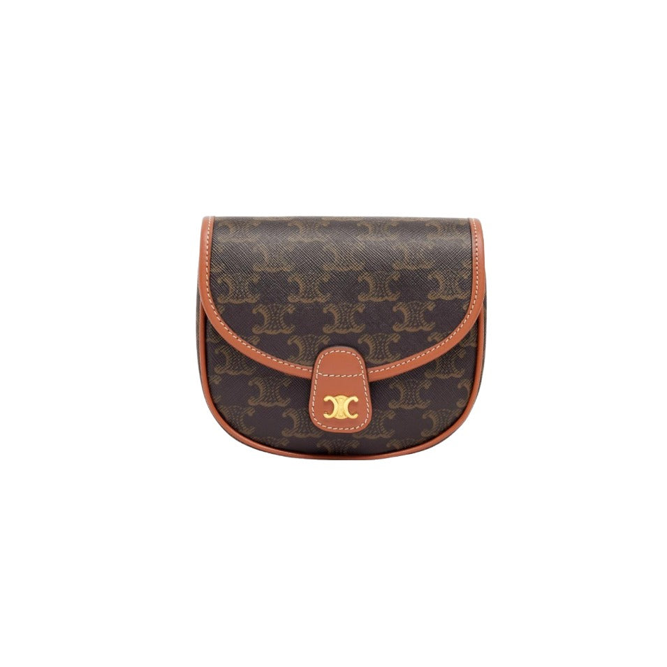 CELINE - Celine Canvas Calfskin Triomphe Mini Besace Tan