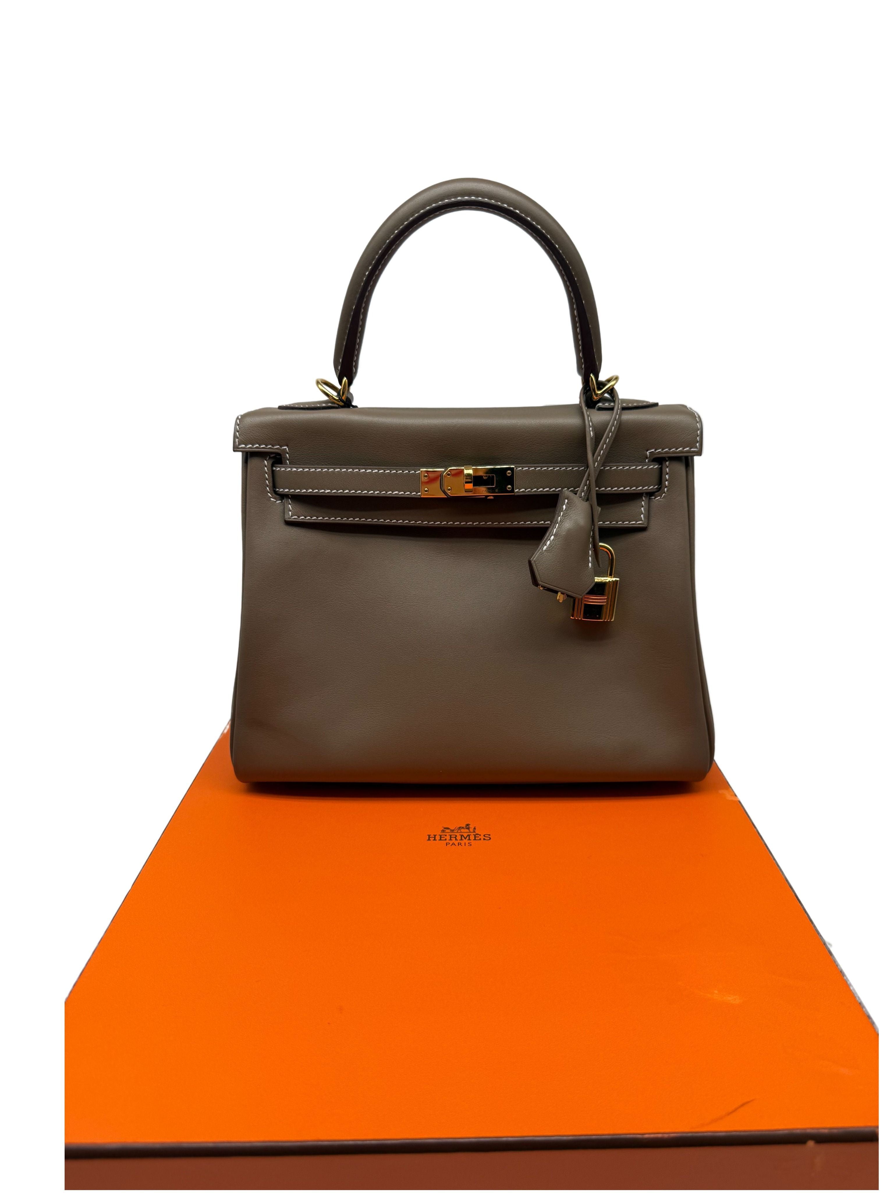 Hermes Kelly 25 Swift Etoupe Bag